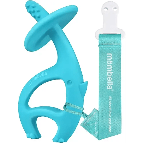 Baby Teething Toys for Babies 3-12 Months with Attachment to Clip, Mombella Elephant Baby Teether Toys 6 Month Old, Soft Silicone Infant Chew Toy 9 Months Teething Relief, Ideal Newborn Gifts, Blue