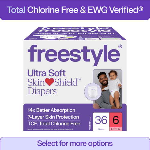 Freestyle Total Chlorine Free 14x Better Absorption Hypoallergenic EWG Verified® Baby Diapers, Size 6 (34-44 lbs), 36 Count