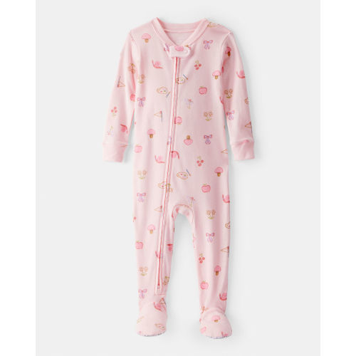 Baby Girl Paint Floral 100% Cotton Long-Sleeve 2-Way Zip 1-Piece Pajamas - Pink - Carter's | Carter's