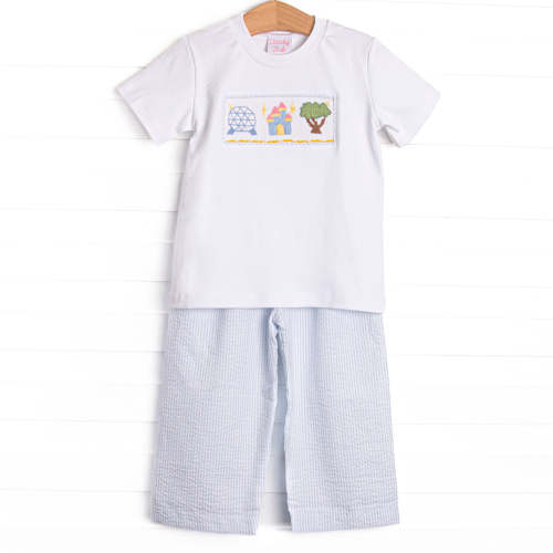 Amusement Park Adventures Smocked Pant Set, Blue Seersucker – Stitchy Fish