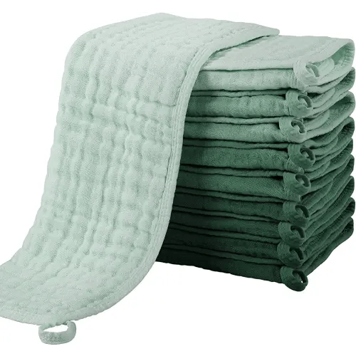 Yoofoss Muslin Burp Cloths for Baby 10 Pack 100% Cotton Baby Washcloths for Boys Girls Large 20''X10'' Super Soft and Absorbent Gradient Green