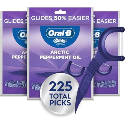 Oral-B Glide Peppermint Dental Floss Picks with Arctic Peppermint Oil Flavor, 75 Count, Pack of 3