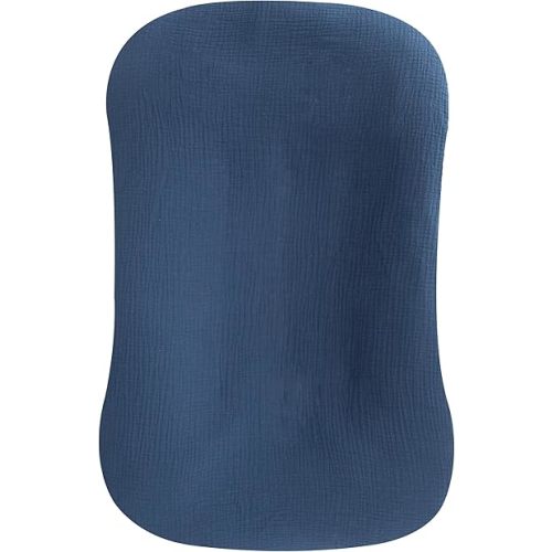 habibee Muslin Baby Lounger Cover, Cotton Baby Lounger Pillow Cover for Newborn, Organic Infant Lounger Cover for Boys and Girls, Blue