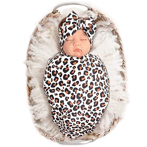 Konssy Baby Girl Newborn Receiving Blanket with Headband Set Baby Swaddle Nursery Swaddle Wrap