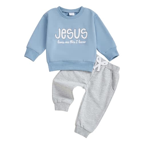 Baby Boy Christian Outfit Jesus love Me Sweatshirt Solid Jogger Pants Infant Toddler Church Pray Baptism Clothing Set
