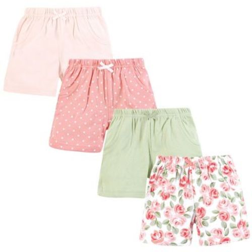 Hudson Baby Infant Girls Shorts Bottoms 4-Pack, Coral Floral