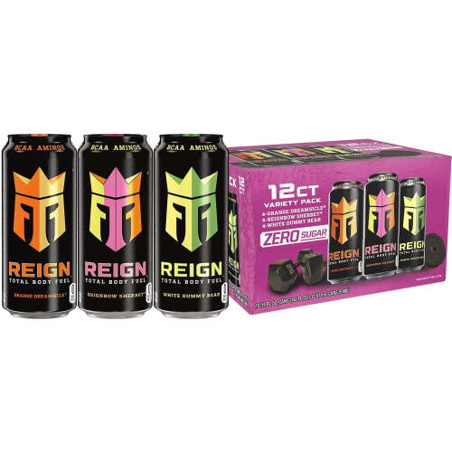 Reign Zero Sugar Orange Dreamsicle/Reignbow Sherbet/White Gummy Bear Energy Drink Variety Pack 12 - 16 fl oz Cans