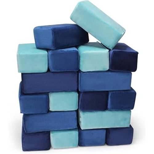 The Original Premium Plush Building Block for Kids - Certified Safe Foam Blocks in Luxuriously Soft Fabric Covers - Set of 24 (Ocean)