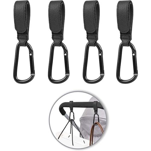 Go Pal 4 Pack Stroller Hooks for Bags, Baby Stroller Clips and Hooks Carry 33lbs Per Stroller Hook, Adjustable Stroller Carabiner Clip for UPPAbaby, DOONA, Baby Jogger, Britax, Chicco