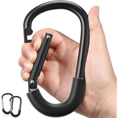 SURDOCA Stroller Hooks, Heavy-Duty Universal Stroller Clips for Bags, Large Carabiner Hook Stroller Accessory for Mom, Baby Travel & New Mom Essentials, Wheelchair Compatible, AllBlack-2pc