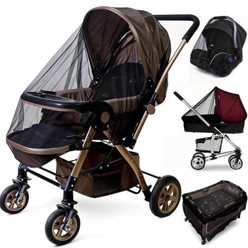 Baby Stroller Mosquito Net (2 Pack) - Durable Mesh Protection for Bassinets, Cradles, Playards, Pack N Plays & Portable Mini Cribs | Breathable Universal Fit Insect Barrier (Black)