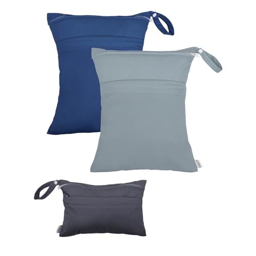 ALVABABY 3 Cloth Diaper Wet Dry Bags Waterproof Reusable with Two Zippered Pockets Travel Beach Pool Daycare Soiled Baby Items Yoga Gym Bag for Swimsuits or Wet Clothes Small medium Large 3L-SML01