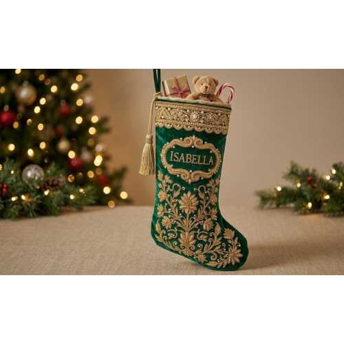 Personalized  Velvet Christmas Stocking, Custom Name Stocking, Gold Embroidery Holiday Stocking, Luxury Handmade Xmas Decor, Gift Stocking