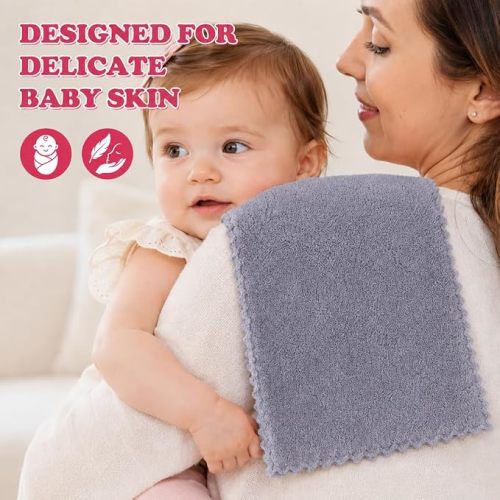Burp Cloths, Super Soft & Highly Absorbent Coral Fleece, 20x10 Gentle Large Burp Rugs for Baby Sensitive Skin - Burping Cloths for Newborn Essentials, 10 Pack (Grey Multicolor, 20 X 10 Inch)