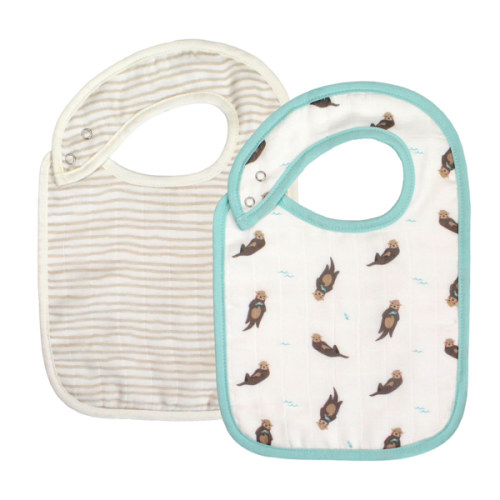 Otter Taupe Wave Baby Bib Set (2-Pack) | Bamboo Little