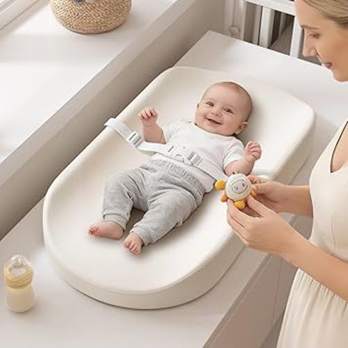 YACODAVO Baby Changing Pad with Vegan Leather Cover, Waterproof & Wipeable Changing Pad for Toddler, Flat Foam Travel Diaper Changing Pad for Dresser and Table, White