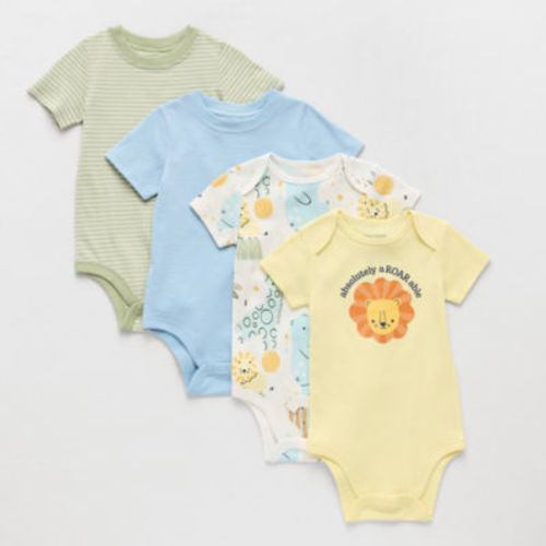 Okie Dokie Baby Boys Round Neck Short Sleeve Rib 4-pc. Bodysuit