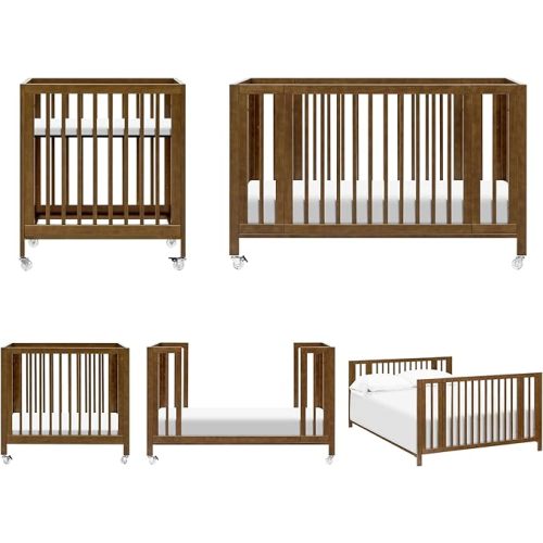 babyletto Rolli 9-in-1 Convertible Baby Crib w/Wheels - Includes Conversion Kits for Bassinet, Standard Crib, Toddler Bed, Daybed & Junior Bed - GREENGUARD Gold - 3 Adjustable Heights, Natural Walnut