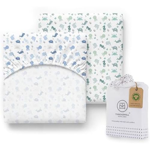 100% Organic Cotton Fitted Crib Sheet for Standard Crib Mattress | 2 Pack | Meezo