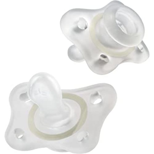 Chicco PhysioForma 100% Silicone Mini Glow in The Dark Pacifier for Babies Aged 2-6 Months | BPA & Latex Free | Reusable Sterilizing Case | Clear, 2pk