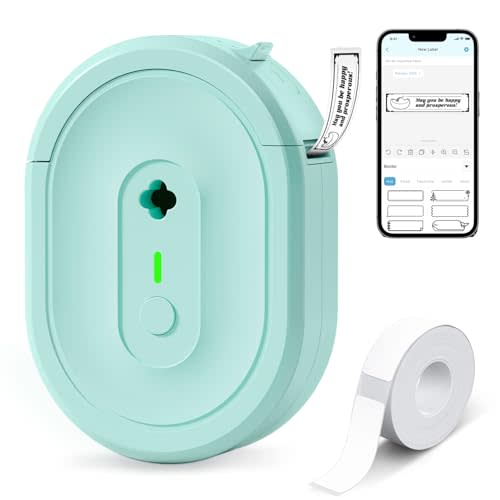 N12 Label Maker Machine with 1 Tape Bluetooth Label Printer, Green | Portable Mini Thermal Sticker Printer with Multiple Templates, Labeling Machine for Home/Kitchen/School/Office Organization