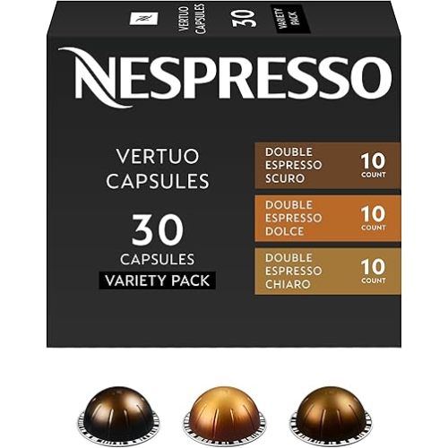 Nespresso Capsules Vertuo, Double Espresso Variety Pack, 30-Count Coffee Pods (Pack of 1), Brews 2.7oz