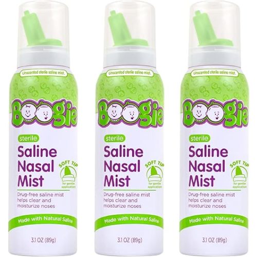 Boogie Baby Saline Nasal Spray Mist, Allergy Relief, Nasal Decongestant, Made with Saline, Unscented, 3.1 Ounce (Pack of 3)…