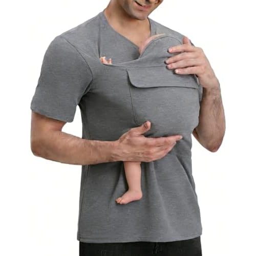 Mens Skin to Skin Dad Shirt Short Sleeve Baby Newborn Pouch with Pocket