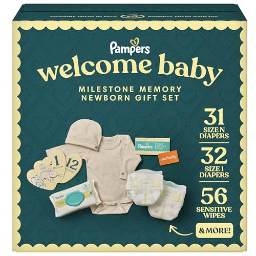Pampers Gift Set, Disposable Diapers, Sensitive Wipes, & Milestone Gifts