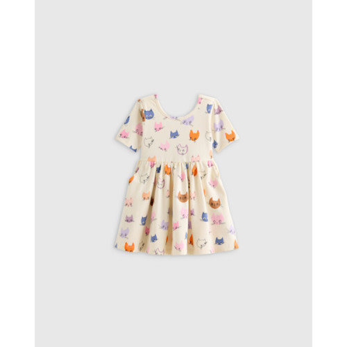 Organic Cotton Skater Dress - Baby Girl in Cat Faces