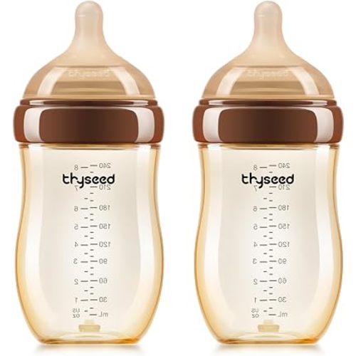 Thyseed PPSU Anti-Colic Baby Bottle, Breast-Like Medium Fast Flow Nipple for Breastfed Babies (3m+), 8 oz/240 mL, 2 Pack