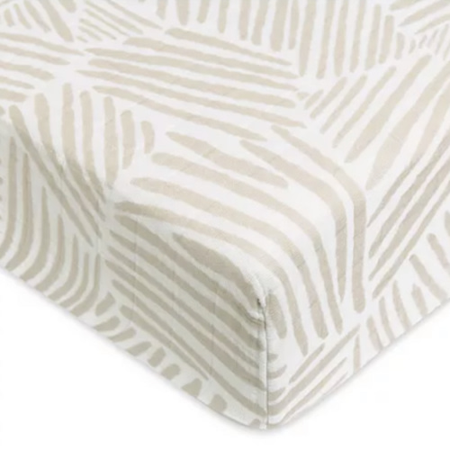 Crib Sheet in GOTS Certified Organic Muslin Cotton - Oat Stripe