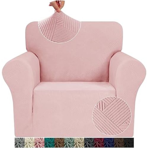 JIVINER Chair Cover for Living Room, 1 Piece Chair Sofa Slipcovers with Arms High Stretch Pet Friendly Couch Furniture Protector with Elastic Bottom (Chair, Dusty Pink)