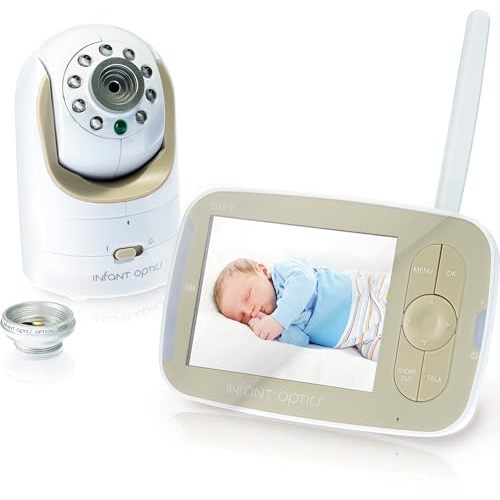 Infant Optics DXR-8 480p Video Baby Monitor, Non-WiFi Hack-Proof FHSS Connection, Interchangeable Lenses, Pan Tilt Zoom, LED Sound Bar, Night Vision, and Two-Way Talk.