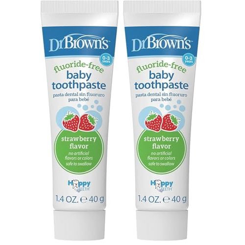 Dr. Brown's Fluoride-Free Baby Toothpaste, Infant & Toddler Oral Care, Strawberry, 2-Pack, 1.4oz/40g, 0-3 Years