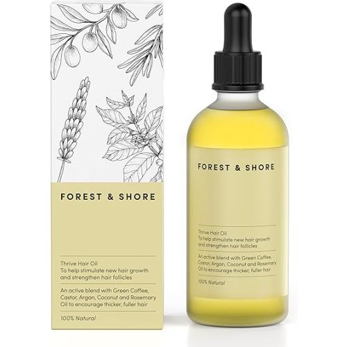 Forest & Shore Hair Growth Oil, 100% Natural, with Caffeine, Biotin, Castor , Argan & Rosemary, Effective Serum for Damaged Hair