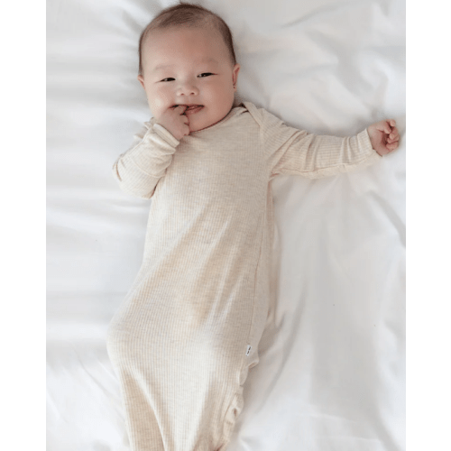 Heather Oatmeal Ribbed Infant Gown - Little Sleepies