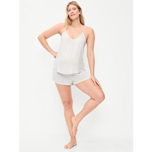 Maternity Lace-Trim Pajama Tank and Shorts Set