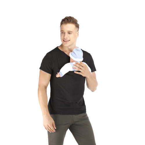 Men's Baby Carrier T-Shirt with Pouch Pocket - Short Sleeve Hoodie for Hands-Free Infant Carrying