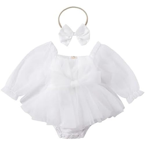 ODASDO Newborn Baby Girl Romper Dress Flower Embroidery Tutu Princess Long Sleeve One-Piece Bodysuit Cake Smash Outfit