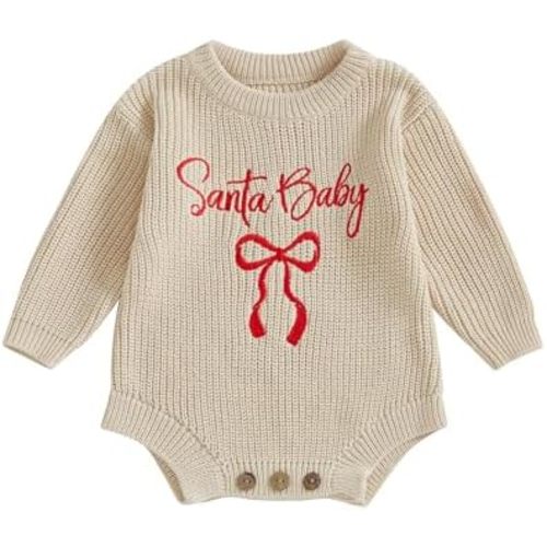 Newborn Baby Girl Christmas Sweater Santa Baby Bow Embroidery Knit Romper Jumpsuit Bodysuit Fall Winter Clothes