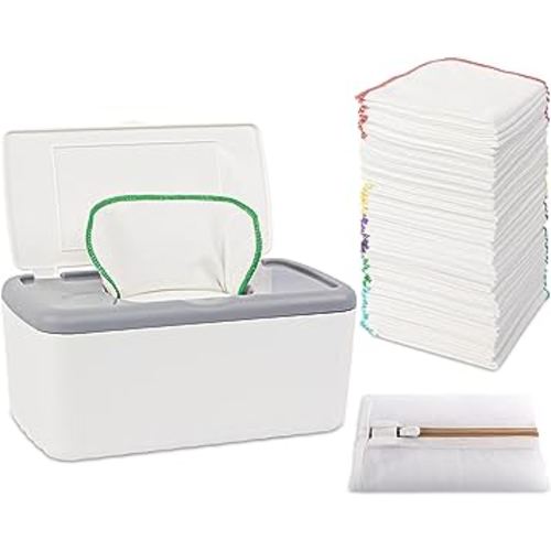 54 Packs Flannel Cloth Baby Wipes with Dispenser, Reusable Natural Skin-Friendly Baby Wipes, Body Face Hand Washcloth Essential for Cloth Diapers 8x8 inch