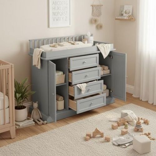 Famapy Changing Table Dresser –Spacious Nursery Organizer with Drawers & Cabinets for Diapers,Clothes & Toys,Diaper Organization & Newborn Daily Use