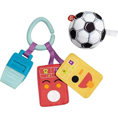 Fisher-Price Baby Just for Kicks Newborn Gift Set of 3 Soccer-Themed Rattle Teether and Crinkle Toys for Infant Sensory Play