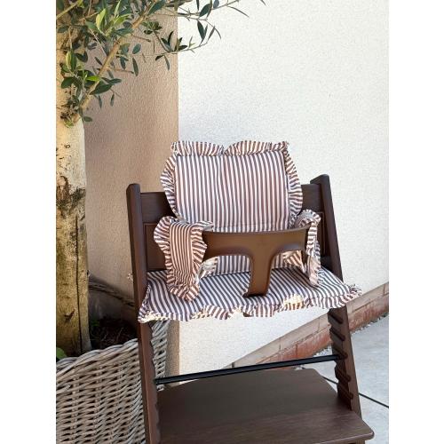 Mocha Stripe Ruffle Cushion For Stokke Tripp Trap