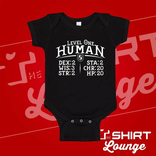 Level One Human Baby Bodysuit One Piece | Funny Gamer Baby | Level 1 Human | New Character Created | Nerd Baby Clothes | Geek Baby Gift