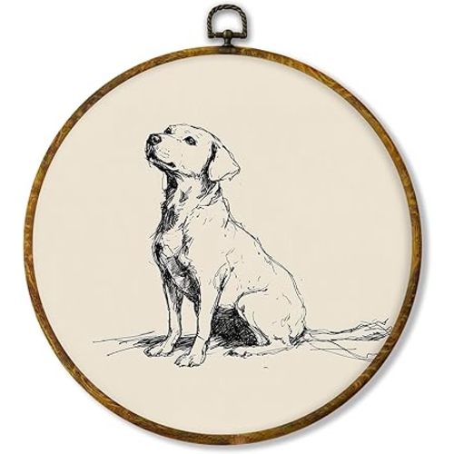 Hiuwevt Vintage Labrador Retriever Dog Round Wall Art Decor, Labrador Retriever Gifts Framed Canvas Prints, Retro Dog Round Wall Hanging Decor for Home Living Room Decorations, 10x10 Inches