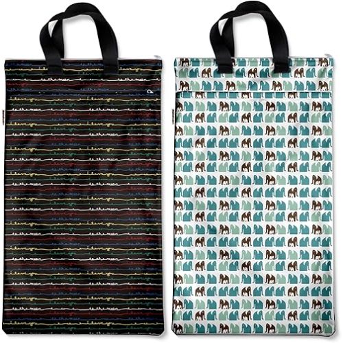 Mama Koala Reusable Hanging Wet Dry Bags for Baby Items, Cloth Diapers, Swimsuits, Travel, Gym Clothes, Beach, Pump Parts, Toiletries, Two Zippered Pockets, 2 Pack (W006L)