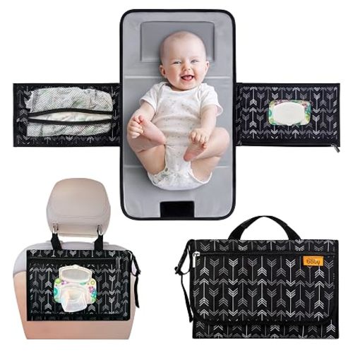 Kopi Baby Portable Diaper Changing Pad, Wipes Pocket, Modern Black Arrows