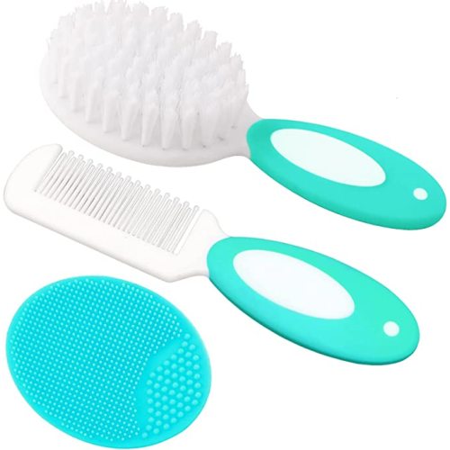 Baby Hair Brush, Cradle Cap Brush, Baby Hair Comb, Baby Hair Brush and Comb Set for Newborns & Toddlers, Baby Brush Soft Bristles, Ideal for Cradle Cap, Perfect Baby Registry Gift (Green)